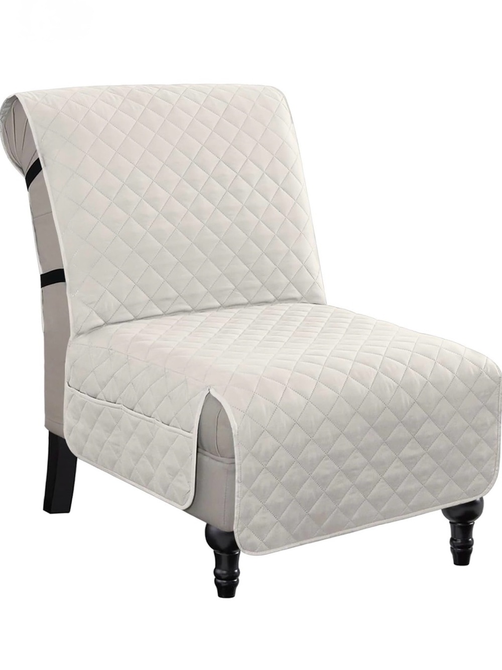 Cream/Beige Quilted Chair Cover Armless Accent Side Chair